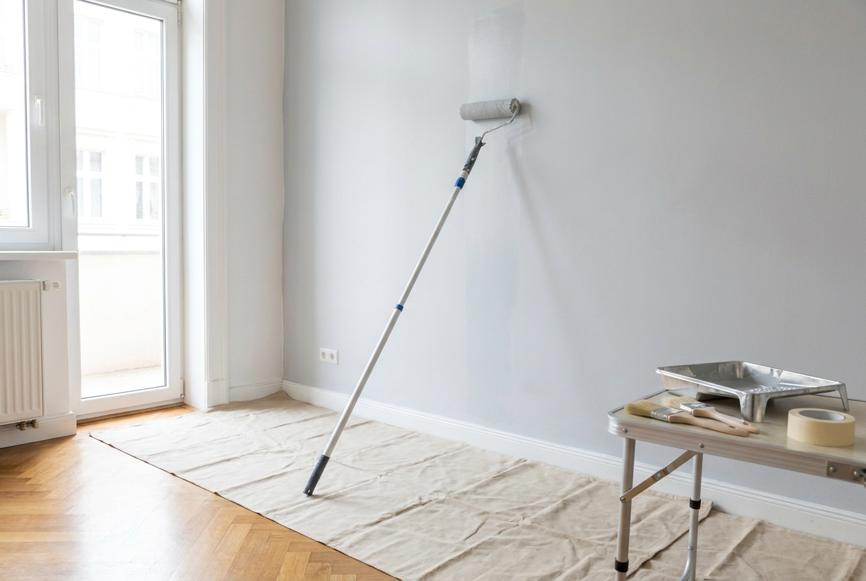 Travaux peinture Luxembourg : renovation d'un mur interieur au rouleau dans un appartement