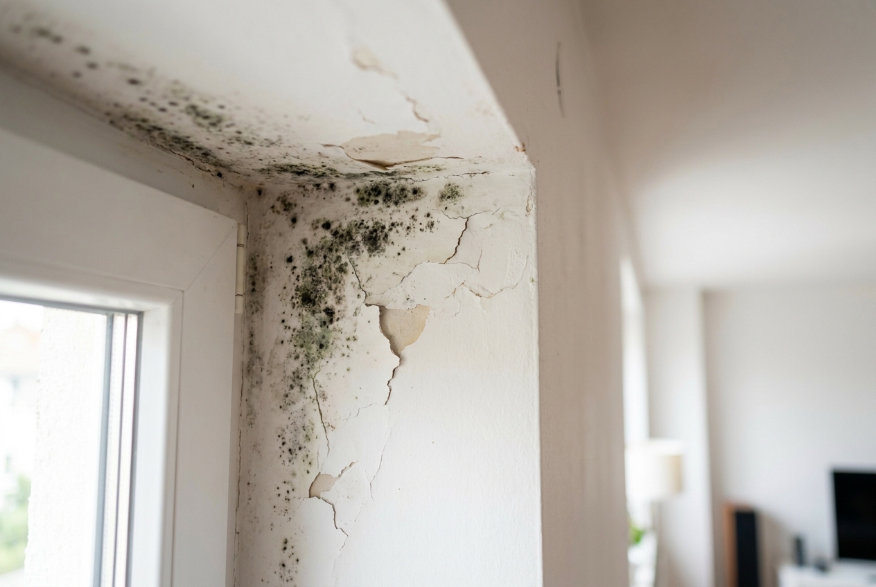 Moisissure noire sur un mur interieur d'un logement, que faire pour la traiter