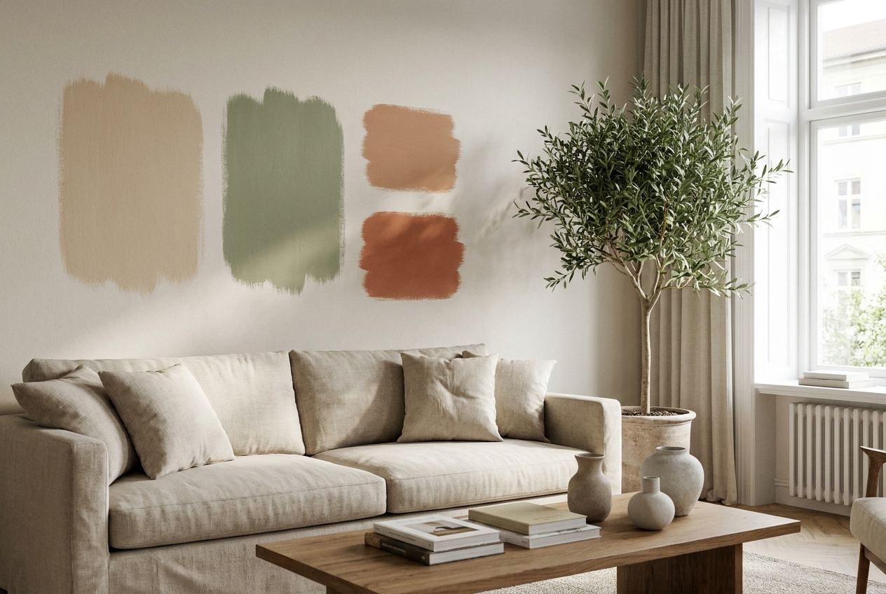 Echantillons de couleurs de peinture tendance sur un mur